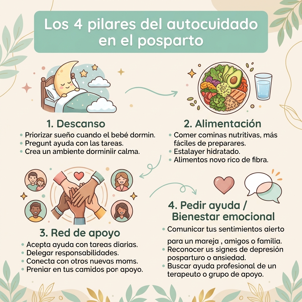 Los 4 pilares del autocuidado en el posparto